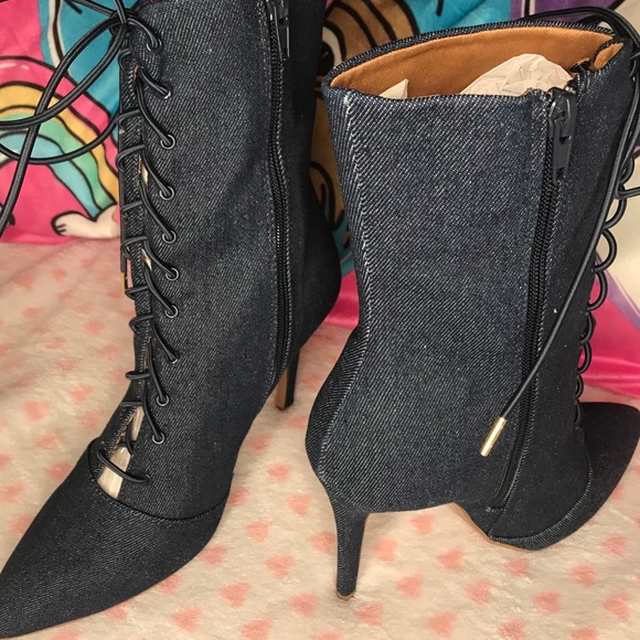 Blue Denim Pointed Ankle Booties. - Picture 4 of 6